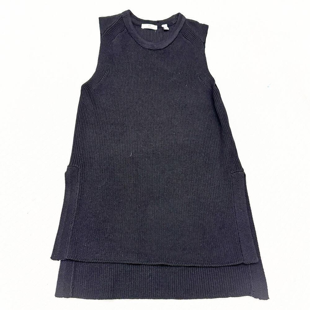 Halston Black Sleeveless Long Tunic Rayon Blend Classic Top Size Small